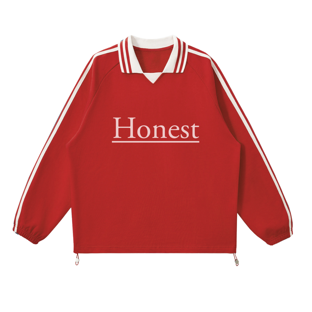 Honest Design  Contrast Striped Lapel Collar Sweatshirt